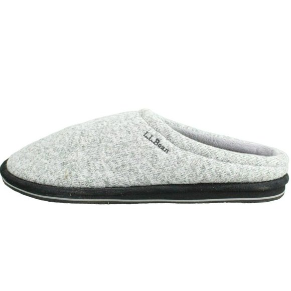 LL Bean Gray Knit Slip On Warm Comfy Sweater Fleece Scuffs Slippers Size 12 M - Picture 1 of 9